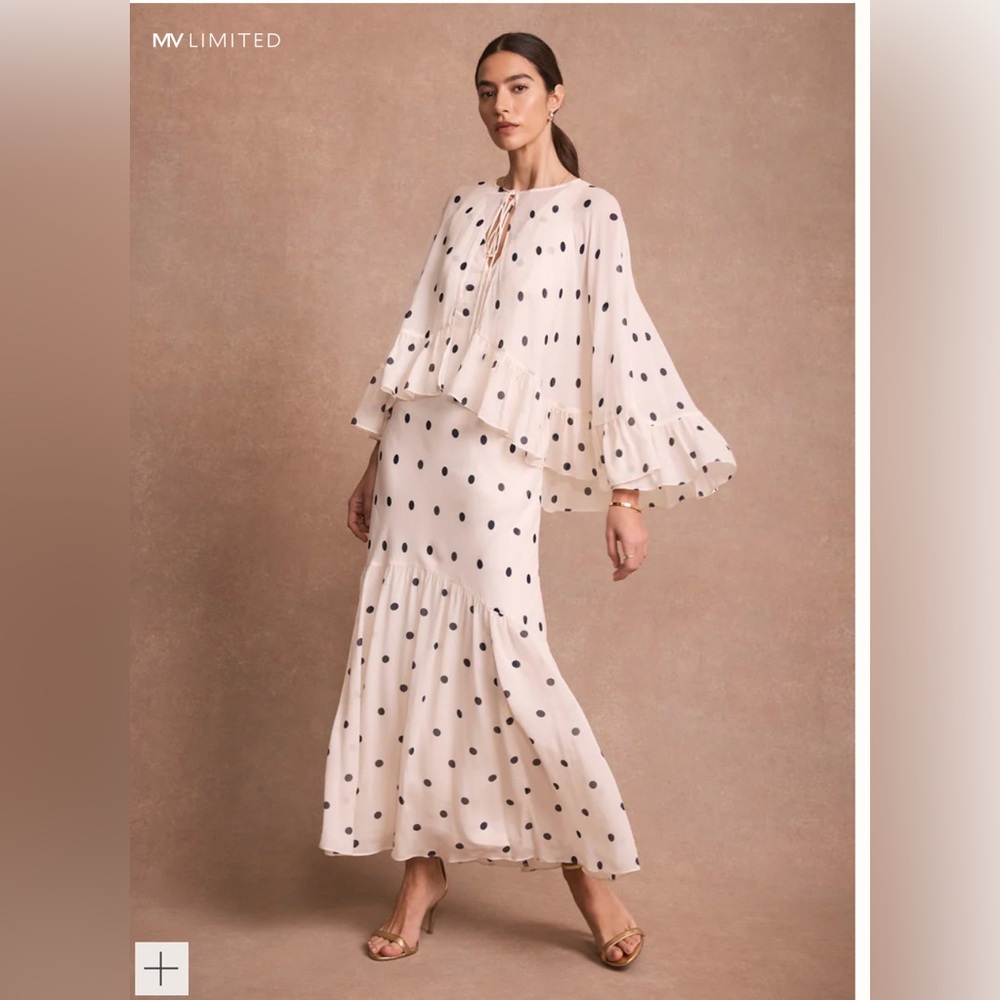 Mint Velvet Cream Polka Dot Print Cape Maxi Dress